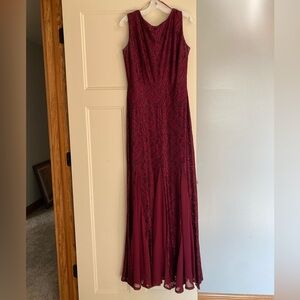 David’s Bridal Sleeveless Long Dress-Jacquard Burgandy